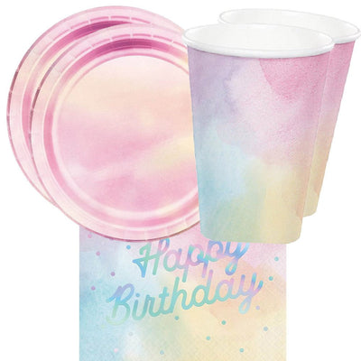 Rainbow Pastel Happy Birthday 16 Guest Tableware Party Pack