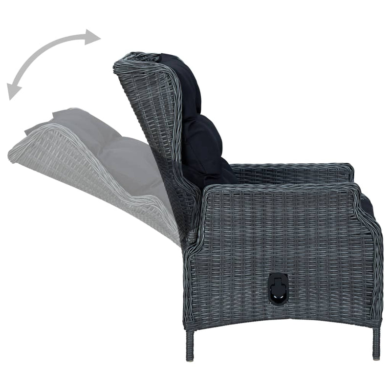 Reclining Garden Chair with Cushions Poly Rattan Dark Grey Payday Deals