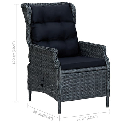 Reclining Garden Chair with Cushions Poly Rattan Dark Grey Payday Deals