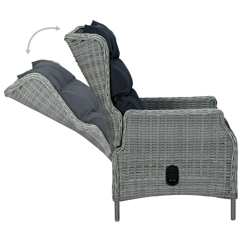 Reclining Garden Chair with Cushions Poly Rattan Light Grey Payday Deals