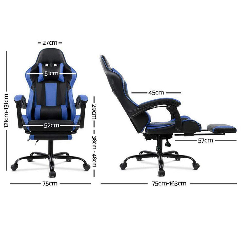 Reclining Office Desk Gaming Chair - Black and Blue