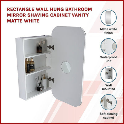 Rectangle Wall Hung Bathroom Mirror Shaving Cabinet Vanity Matte White Payday Deals