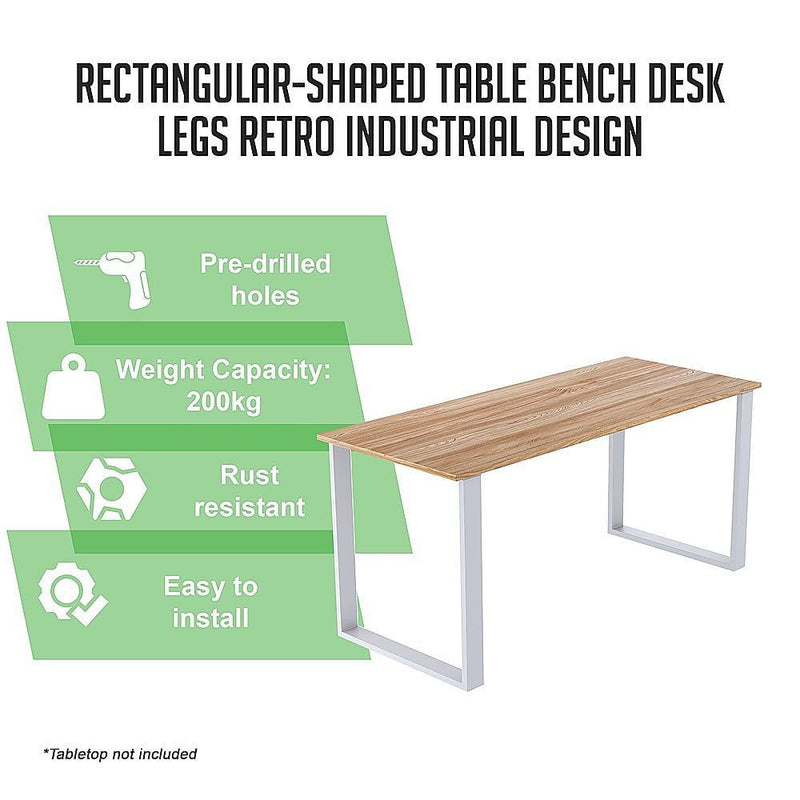 Rectangular Shaped Table Bench Desk Legs Retro Industrial Design Fully Welded - White Payday Deals