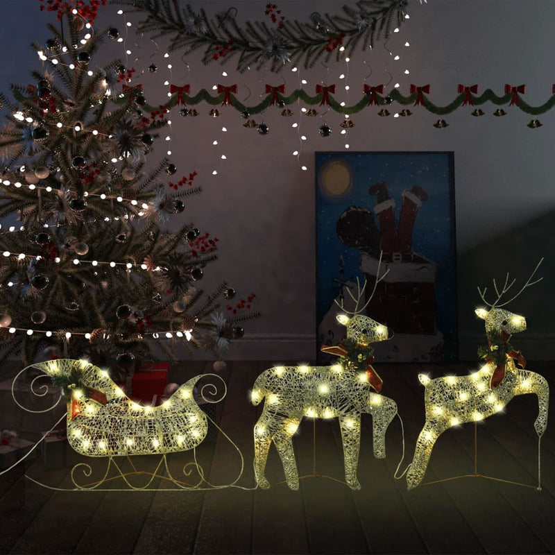 Reindeer & Sleigh Christmas Decoration 60 LEDs Outdoor Gold Payday Deals