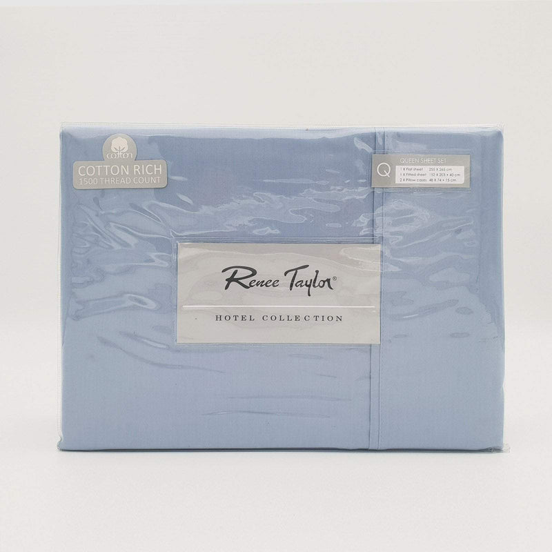 Renee Taylor 1500 Thread Count Pure Soft Cotton Blend Flat & Fitted Sheet Set King Indigo Payday Deals