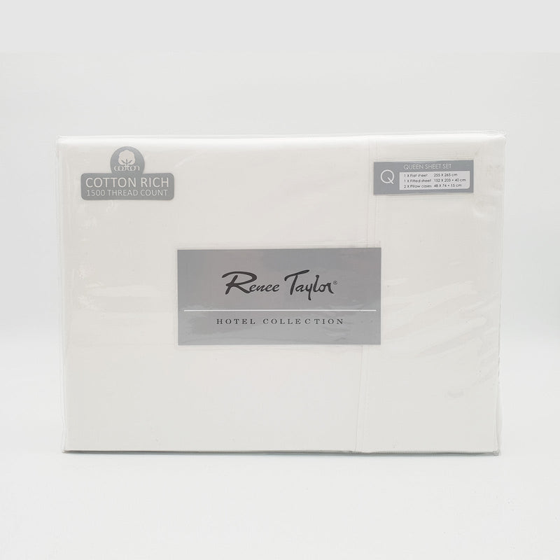 Renee Taylor 1500 Thread Count Pure Soft Cotton Blend Flat & Fitted Sheet Set King White Payday Deals