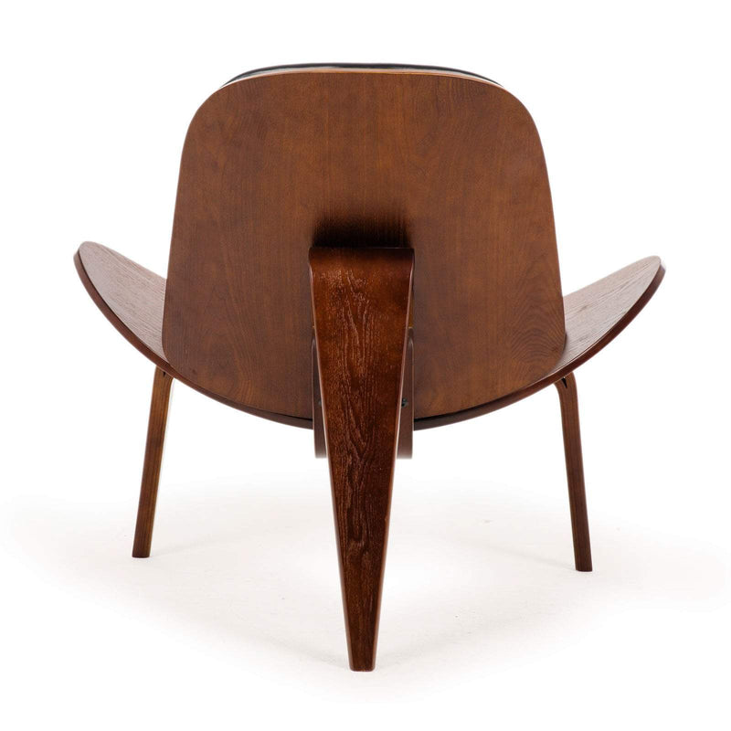 Replica Hans Wegner Shell Chair - Black PU Leather / Walnut Wood Payday Deals