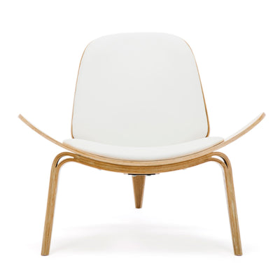 Replica Hans Wegner Shell Chair - White Top Layer Genuine Leather / Ash Wood Payday Deals
