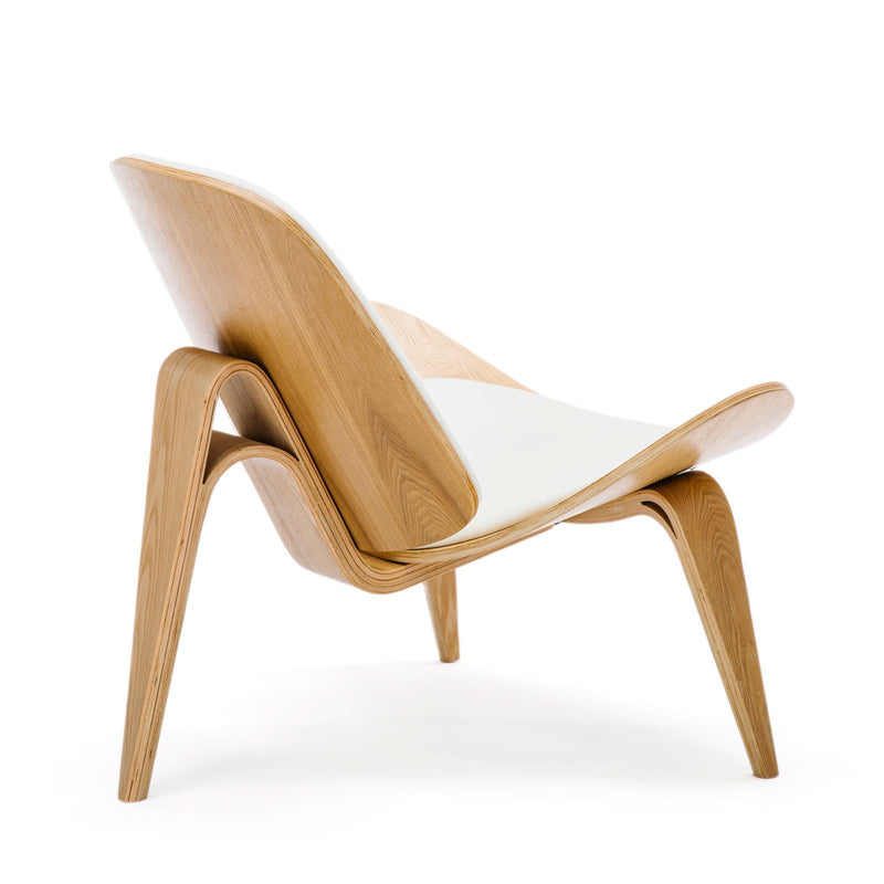 Replica Hans Wegner Shell Chair - White Top Layer Genuine Leather / Ash Wood Payday Deals