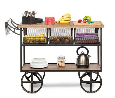 Retro Wooden Kitchen Island Trolley on Wheels with Storage Drawers Payday Deals