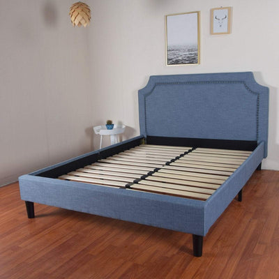 Reynard King Single Bed Blue Linen Fabric  Upholstered