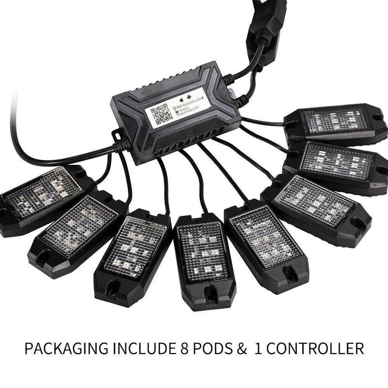 RGB LED Rock Lights with Bluetooth Control, 8 Pods 9 Chips Super Bright