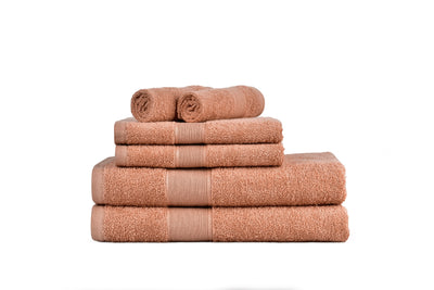 Amelia 500GSM 100% Cotton Towel Set -Single Ply carded 6 Pieces -Dusty Coral - Payday Deals