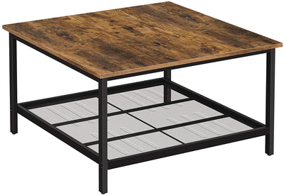 Robust Coffee Table Steel Frame and Mesh Storage Shelf,  Rustic Brown and Black Payday Deals