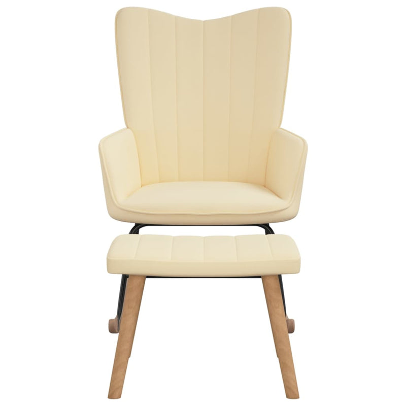 Rocking Chair with a Stool Cream White Velvet Payday Deals