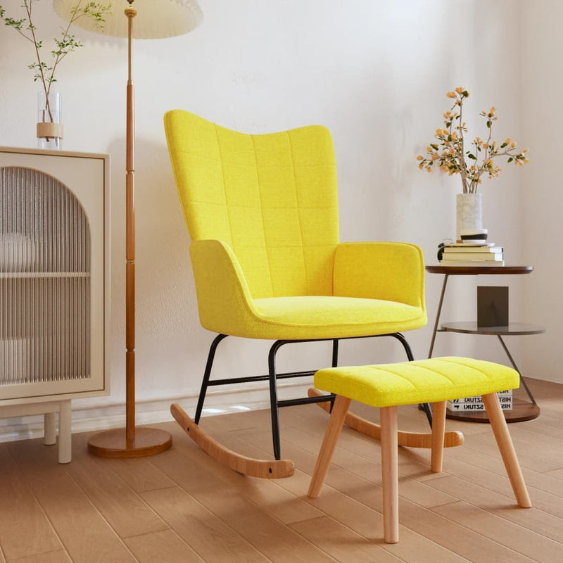 Rocking Chair with a Stool Mustard Yellow Fabric Payday Deals