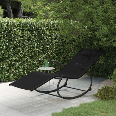 Rocking Sun Lounger Black Steel and Textilene Payday Deals