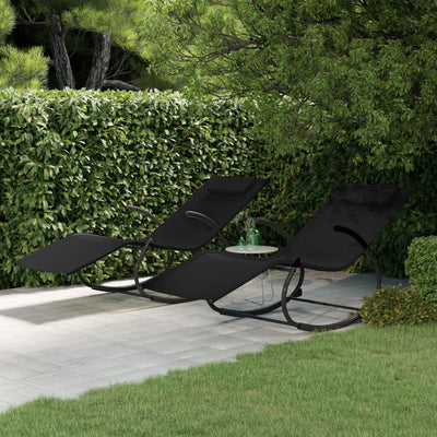 Rocking Sun Loungers 2 pcs Black Steel and Textilene Payday Deals