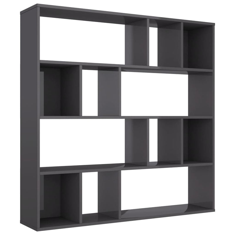 Room Divider/Book Cabinet High Gloss Grey 43.3"x9.4"x43.3" Chipboard Payday Deals