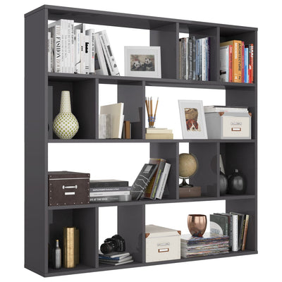 Room Divider/Book Cabinet High Gloss Grey 43.3"x9.4"x43.3" Chipboard Payday Deals