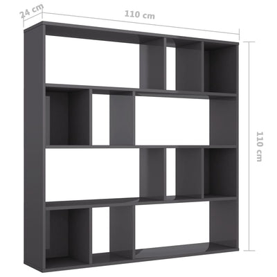 Room Divider/Book Cabinet High Gloss Grey 43.3"x9.4"x43.3" Chipboard Payday Deals