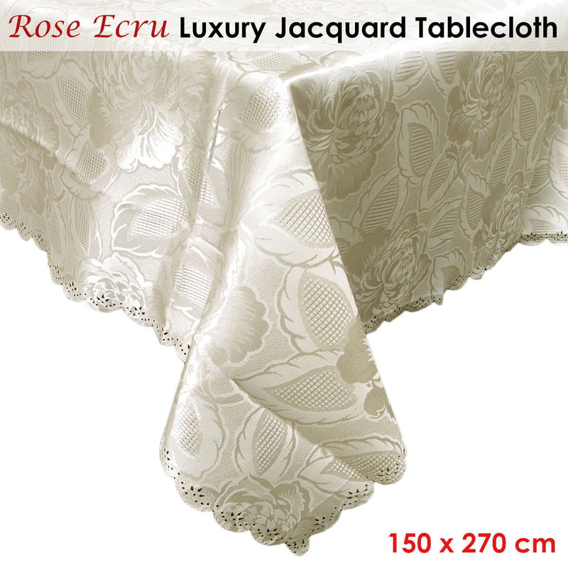 Rose Ecru Luxury Jacquard Tablecloth 150 x 270 cm Payday Deals