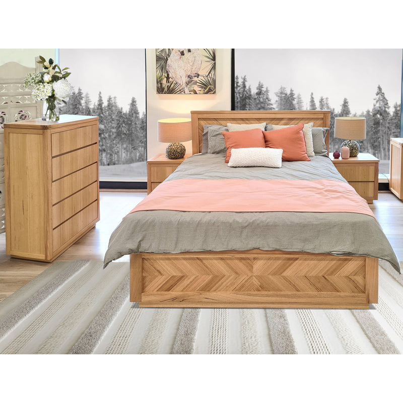 Rosemallow 4pc Queen Bed Frame Bedroom Suite Timber Bedside Tallboy Package Set Payday Deals