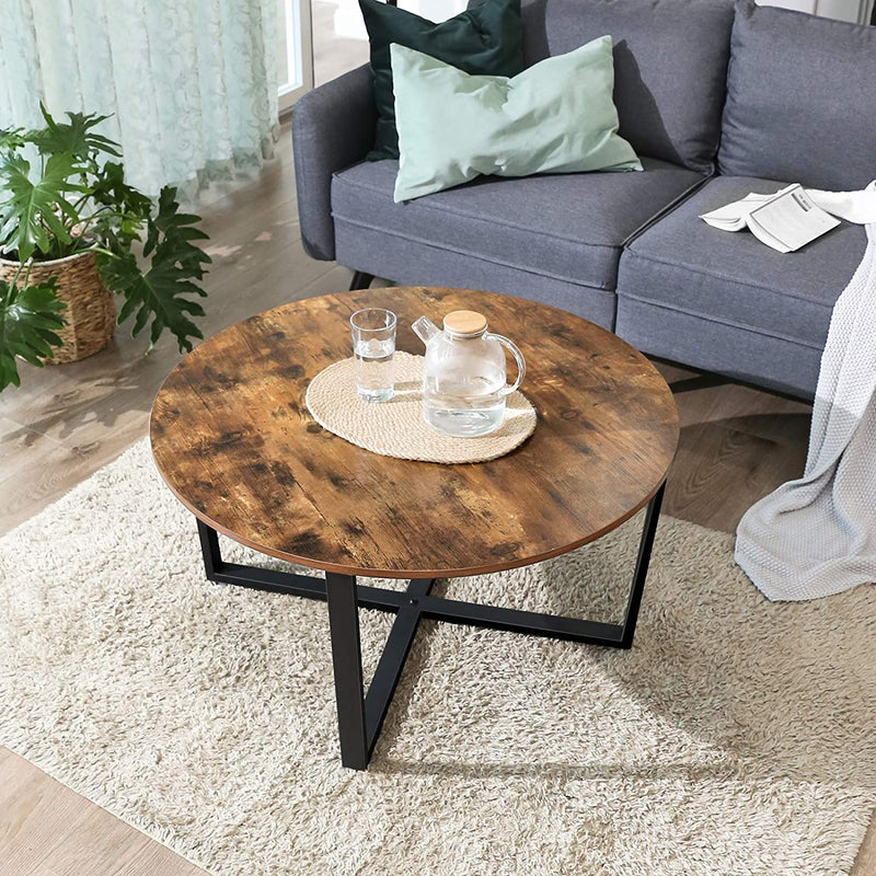 Round Coffee Table, Rustic Brown and Black Payday Deals