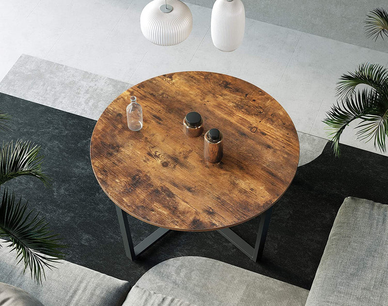 Round Coffee Table, Rustic Brown and Black Payday Deals