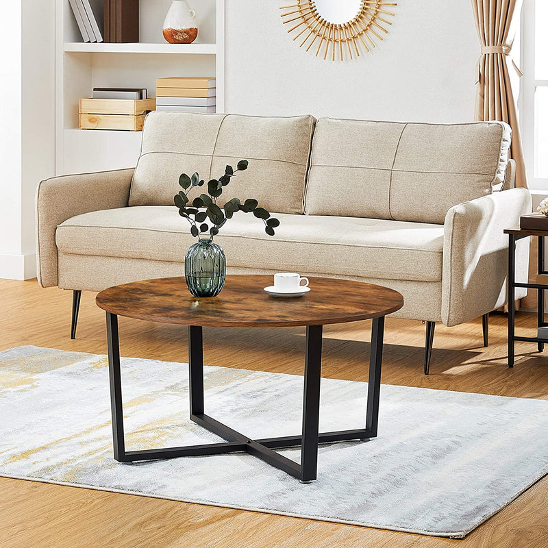 Round Coffee Table, Rustic Brown and Black Payday Deals