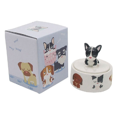 Round Trinket Jewellery Box French Bulldog Puppy Dog Home Decor Black