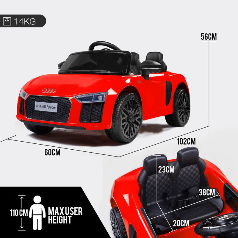 Rovo Kids Kids Ride-On Car Licensed AUDI R8 SPYDER Battery Electric Toy Remote 12V Red Payday Deals