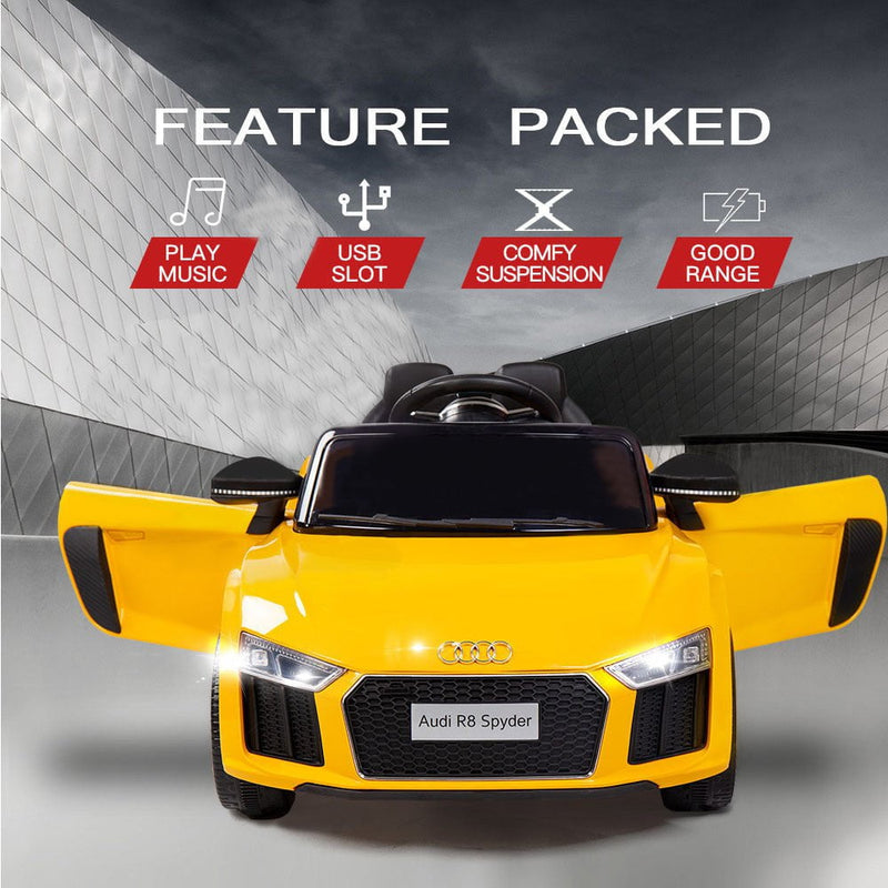 Rovo Kids Kids Ride-On Car Licensed AUDI R8 SPYDER Battery Electric Toy Remote 12V Yellow Payday Deals