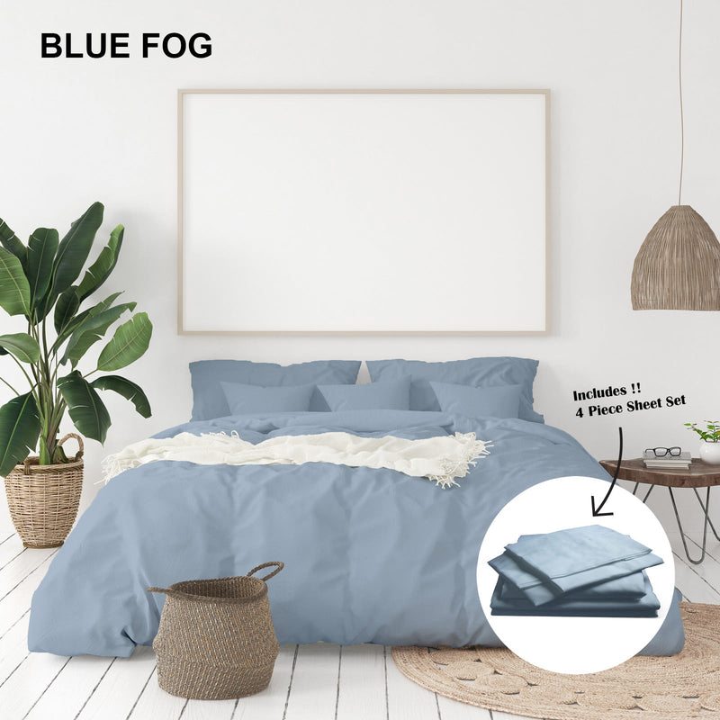 Royal Comfort 1000 Thread Count Bamboo Cotton Sheet and Quilt Cover Complete Set Blue Fog Queen Payday Deals