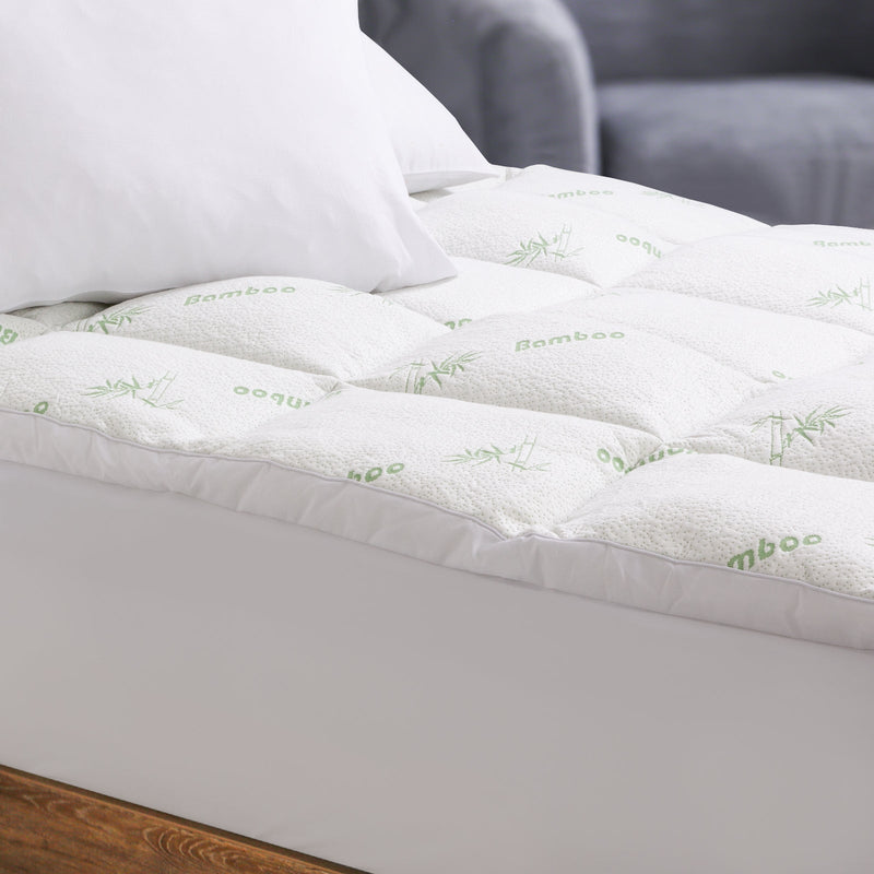 Royal Comfort 1000GSM Luxury Bamboo Covered Mattress Topper Ball Fibre Gusset - Double - White Payday Deals
