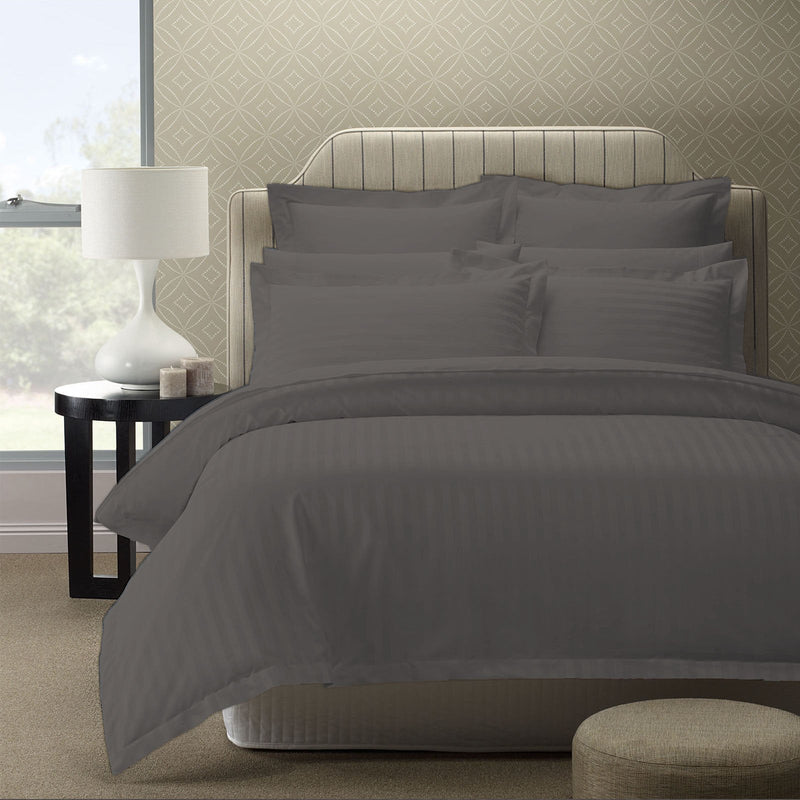 Royal Comfort 1200 Thread count Damask Stripe Cotton Blend Quilt Cover Sets King Charcoal Grey Payday Deals