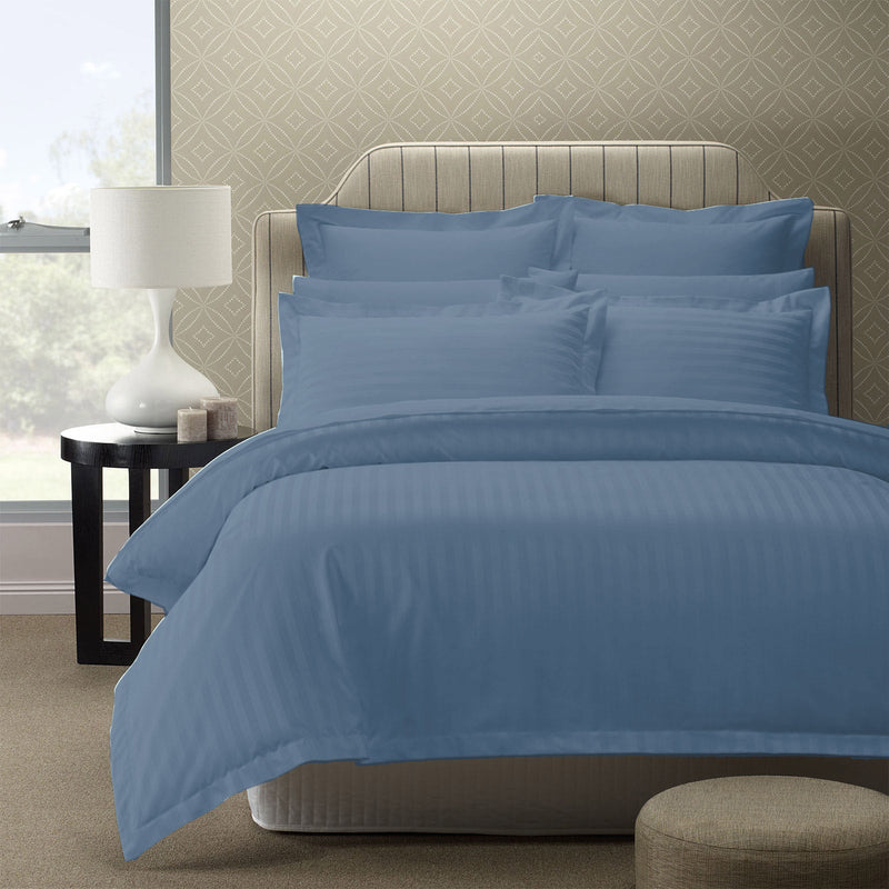 Royal Comfort 1200 Thread count Damask Stripe Cotton Blend Quilt Cover Sets Queen Blue Frog Payday Deals