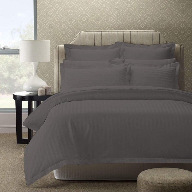 Royal Comfort 1200 Thread count Damask Stripe Cotton Blend Quilt Cover Sets Queen Charcoal Grey Payday Deals