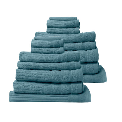 Royal Comfort 16 Piece Egyptian Cotton Eden Towel Set 600GSM Luxurious Absorbent - Turquoise