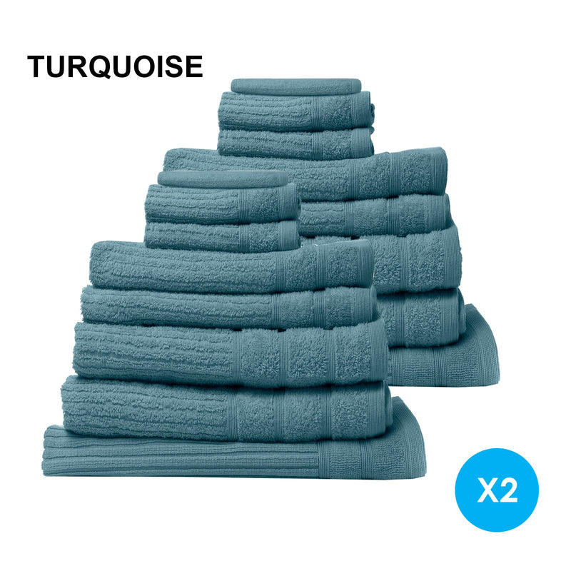 Royal Comfort 16 Piece Egyptian Cotton Eden Towel Set 600GSM Luxurious Absorbent Turquoise Payday Deals
