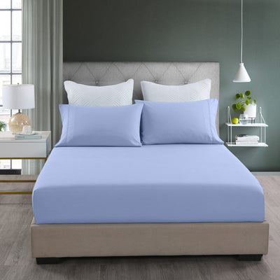 Royal Comfort 2000TC 3 Piece Fitted Sheet and Pillowcase Set Bamboo Cooling - Double - Light Blue Payday Deals