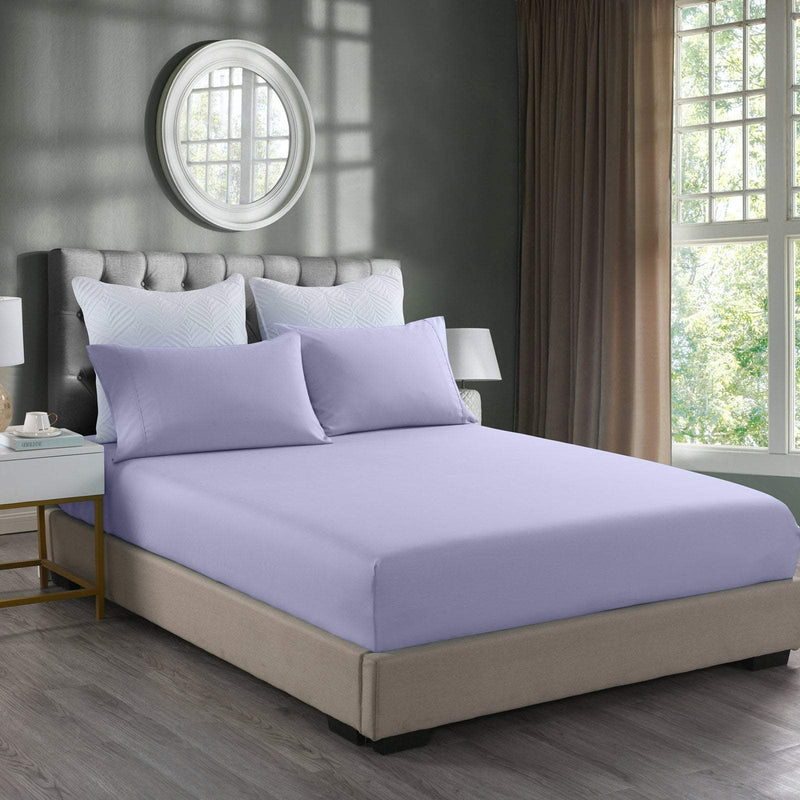 Royal Comfort 2000TC 3 Piece Fitted Sheet and Pillowcase Set Bamboo Cooling Double Lilac Grey Payday Deals