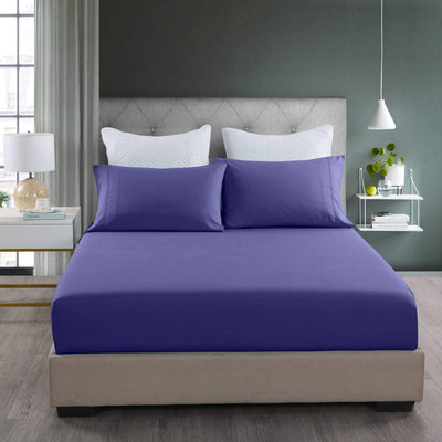 Royal Comfort 2000TC 3 Piece Fitted Sheet and Pillowcase Set Bamboo Cooling Double Royal Blue Payday Deals