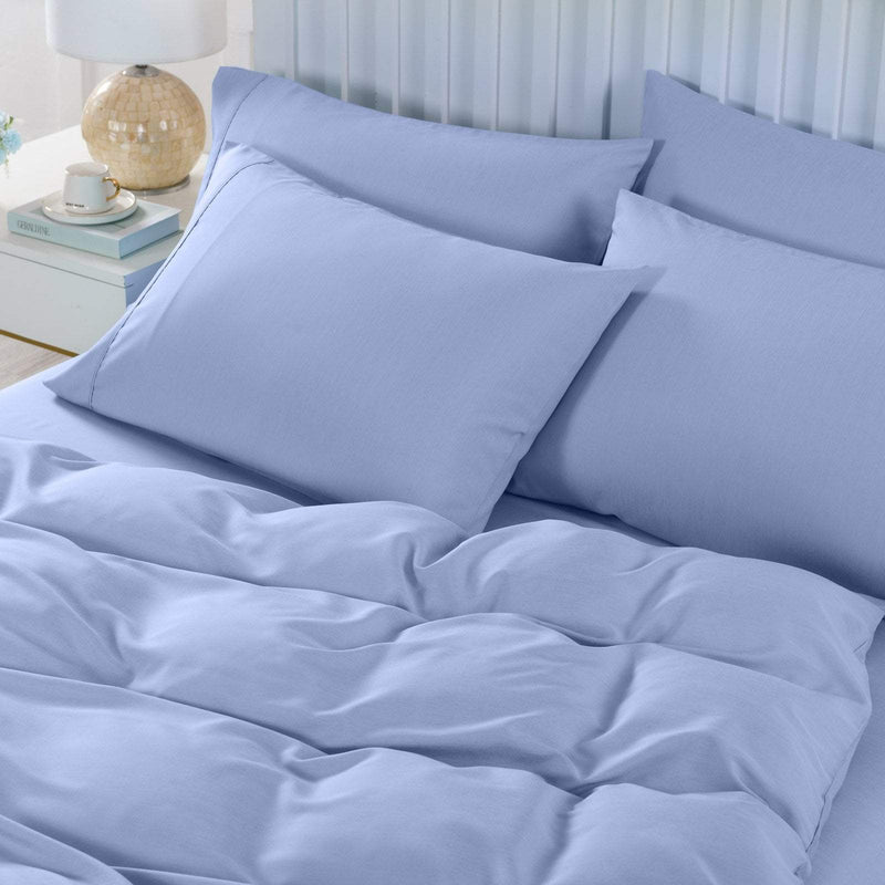 Royal Comfort 2000TC 6 Piece Bamboo Sheet & Quilt Cover Set Cooling Breathable Queen Light Blue Payday Deals