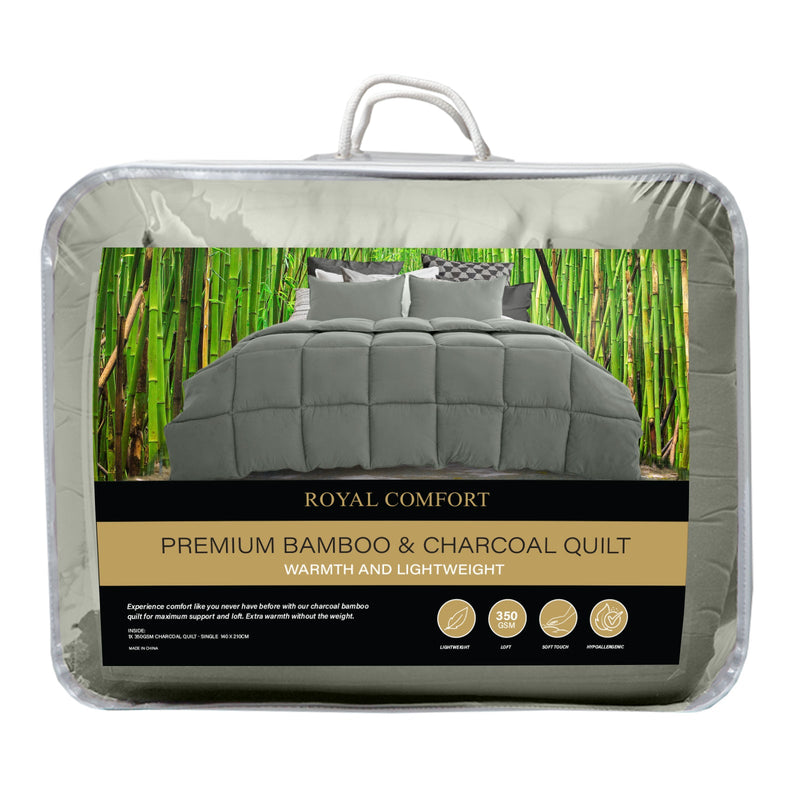 Royal Comfort 350GSM Charcoal Bamboo Quilt Luxury Bedding Duvet All Seasons - Queen - Charcoal Payday Deals