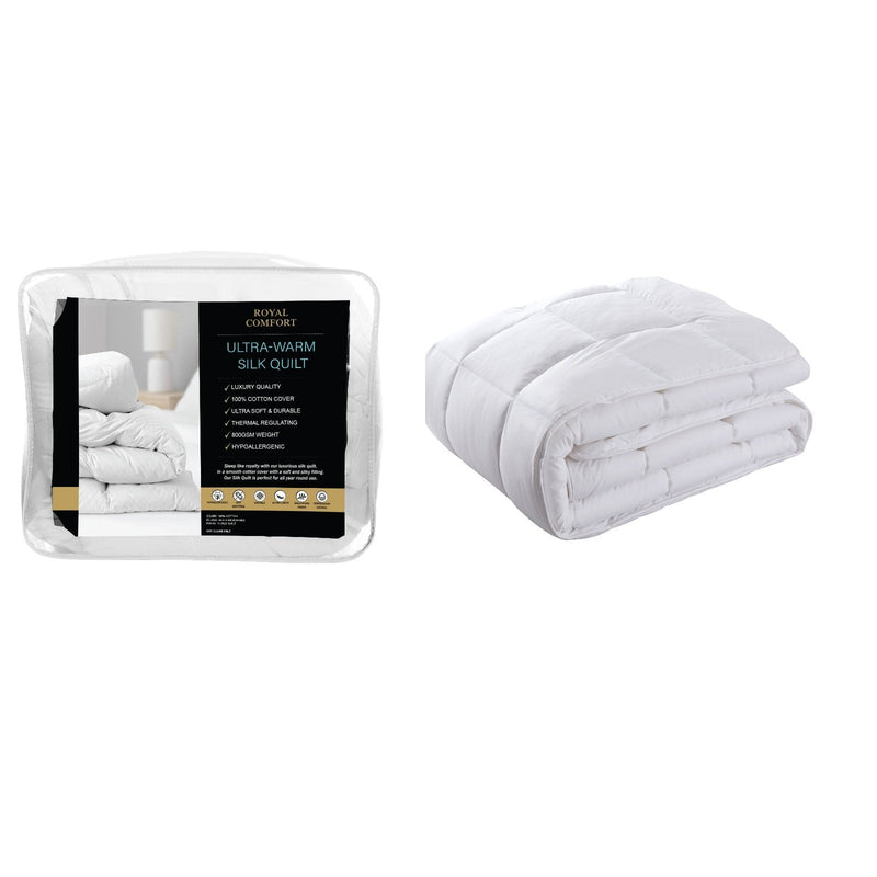 Royal Comfort 800GSM Silk Blend Quilt Duvet Ultra Warm Winter Weight  - Single - White Payday Deals