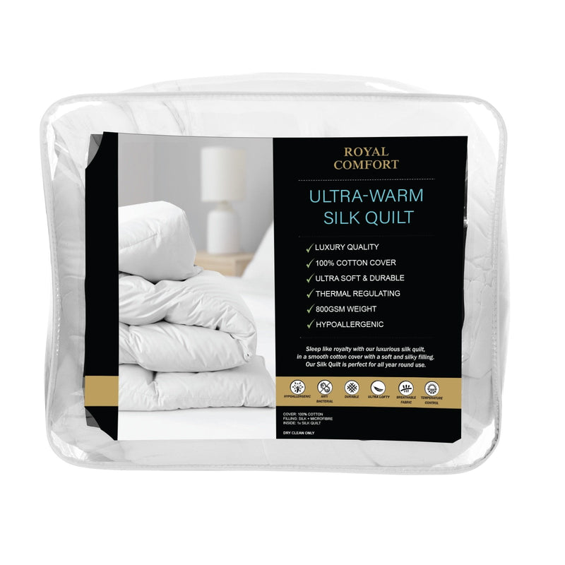 Royal Comfort 800GSM Silk Blend Quilt Duvet Ultra Warm Winter Weight  - Single - White Payday Deals