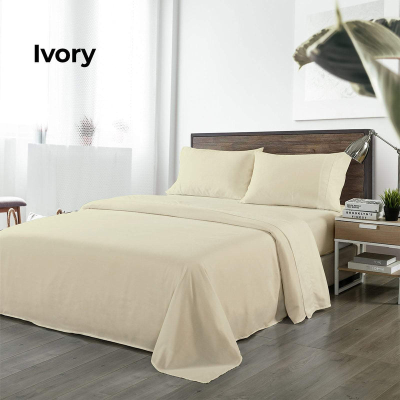 Royal Comfort Bamboo Blended Sheet & Pillowcases Set 1000TC Ultra Soft Bedding King Ivory Payday Deals