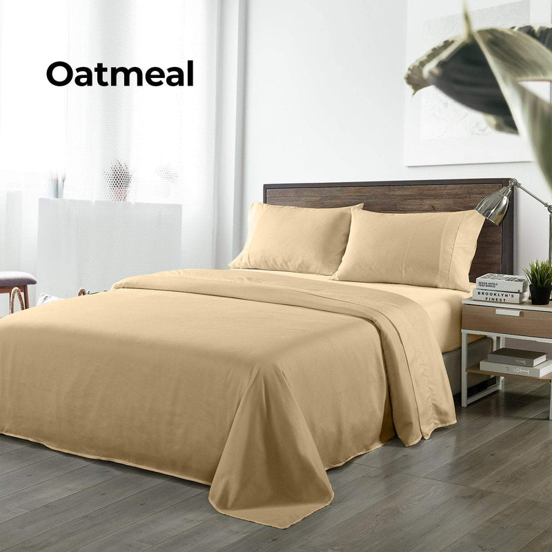 Royal Comfort Bamboo Blended Sheet & Pillowcases Set 1000TC Ultra Soft Bedding Queen Oatmeal Payday Deals
