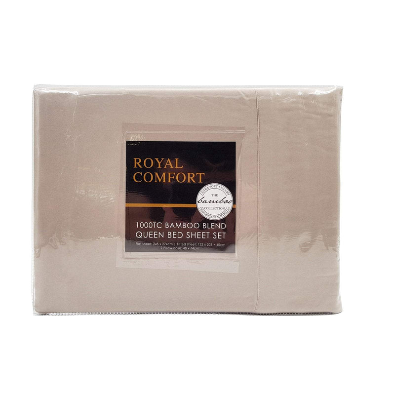 Royal Comfort Bamboo Blended Sheet & Pillowcases Set 1000TC Ultra Soft Bedding Queen Warm Grey Payday Deals